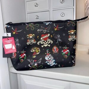 NWT Ed Hardy Tattoo Print Black Cosmetic Bag